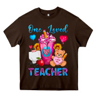 Chocolate Brown One Loved Teacher Valentines Day Cold Drink Frappe Heavy Core Tee - FaDigitalArtStudio