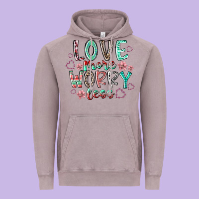 Love More Worry Less Vintage Hoodie Designed By Racoondesign