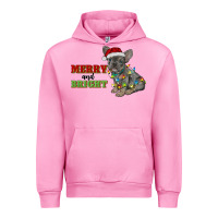 Fuchsia Pink merry and bright french bulldog Urban Hoodie - RanaPortraitStore