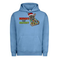Pigment Pebble Blue merry and bright french bulldog Urban Hoodie - RanaPortraitStore