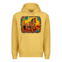 Antique Gold horse with sunflowers turquoise gemstone western sunset leopard backgr Premium Hoodie - Artiststas