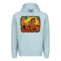 Blue Mist horse with sunflowers turquoise gemstone western sunset leopard backgr Premium Hoodie - Artiststas