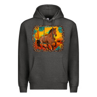 Charcoal Heather horse with sunflowers turquoise gemstone western sunset leopard backgr Premium Hoodie - Artiststas