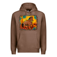 Chestnut horse with sunflowers turquoise gemstone western sunset leopard backgr Premium Hoodie - Artiststas