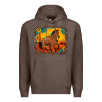 Coffee horse with sunflowers turquoise gemstone western sunset leopard backgr Premium Hoodie - Artiststas