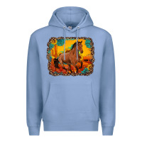 Colony Blue horse with sunflowers turquoise gemstone western sunset leopard backgr Premium Hoodie - Artiststas