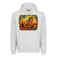 Dove Grey horse with sunflowers turquoise gemstone western sunset leopard backgr Premium Hoodie - Artiststas