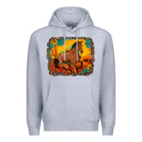 Heather Grey horse with sunflowers turquoise gemstone western sunset leopard backgr Premium Hoodie - Artiststas