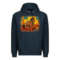 Navy horse with sunflowers turquoise gemstone western sunset leopard backgr Premium Hoodie - Artiststas