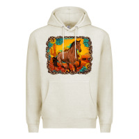 Oatmeal Heather horse with sunflowers turquoise gemstone western sunset leopard backgr Premium Hoodie - Artiststas