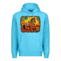 Ocean Blue horse with sunflowers turquoise gemstone western sunset leopard backgr Premium Hoodie - Artiststas