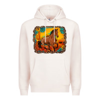 Pale Pink horse with sunflowers turquoise gemstone western sunset leopard backgr Premium Hoodie - Artiststas