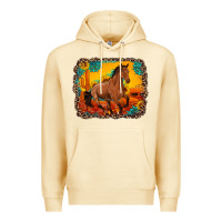Pina Colada horse with sunflowers turquoise gemstone western sunset leopard backgr Premium Hoodie - Artiststas