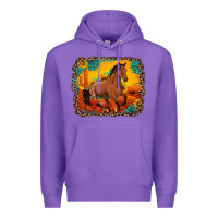 Purple horse with sunflowers turquoise gemstone western sunset leopard backgr Premium Hoodie - Artiststas