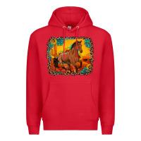 Red horse with sunflowers turquoise gemstone western sunset leopard backgr Premium Hoodie - Artiststas