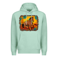 Seafoam horse with sunflowers turquoise gemstone western sunset leopard backgr Premium Hoodie - Artiststas