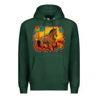 Sports Green horse with sunflowers turquoise gemstone western sunset leopard backgr Premium Hoodie - Artiststas