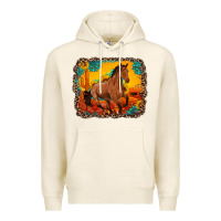 Tofu horse with sunflowers turquoise gemstone western sunset leopard backgr Premium Hoodie - Artiststas