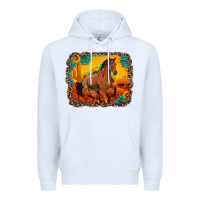 White horse with sunflowers turquoise gemstone western sunset leopard backgr Premium Hoodie - Artiststas