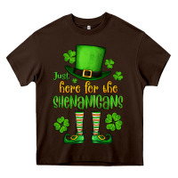 Chocolate Brown Just here for the shenanigans St. Patrick's Heavy Core Tee - OliviaCreatesArt