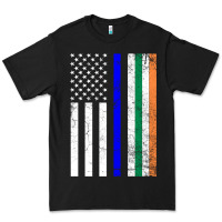 Irish American Flag Thin Blue Line Police St. Patrick's Day Long Sleev Premium Tee | Teevron