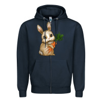 Navy Happy Easter With Bunny And Carrot Zipper Hoodie - RanaPortraitStore