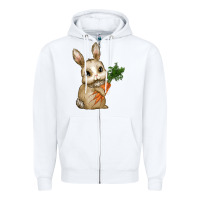 White Happy Easter With Bunny And Carrot Zipper Hoodie - RanaPortraitStore