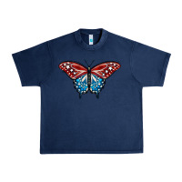Navy Patriotic American Flag Butterfly 4th of July Urban Heavy Tee - LillyAllenDesigns
