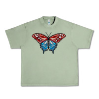 Oil Green Patriotic American Flag Butterfly 4th of July Urban Heavy Tee - LillyAllenDesigns