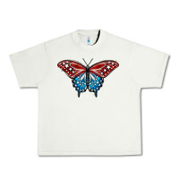 Pistachio Patriotic American Flag Butterfly 4th of July Urban Heavy Tee - LillyAllenDesigns