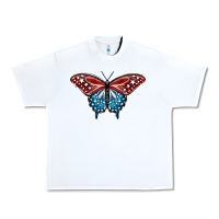 White Patriotic American Flag Butterfly 4th of July Urban Heavy Tee - LillyAllenDesigns