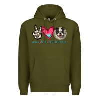 Army Green Peace Love Boston Terrier Premium Hoodie - Jasminsmagicworld