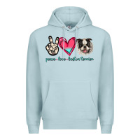 Blue Mist Peace Love Boston Terrier Premium Hoodie - Jasminsmagicworld