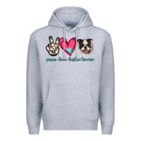 Heather Grey Peace Love Boston Terrier Premium Hoodie - Jasminsmagicworld