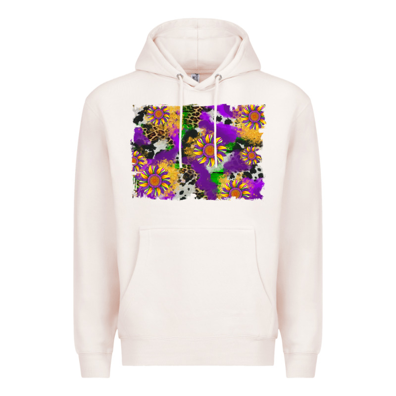 Mardi Gras Sunflower Cowhide Leopard And Glitter Background Premium Hoodie by Artiststas | Teevron