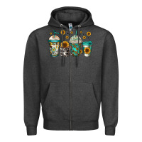 Charcoal Heather sunflowers coffee cups Zipper Hoodie - Jasminsmagicworld