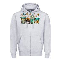 Heather Grey sunflowers coffee cups Zipper Hoodie - Jasminsmagicworld