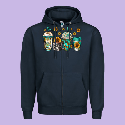 Sunflowers Coffee Cups Zipper Hoodie Designed By Jasminsmagicworld