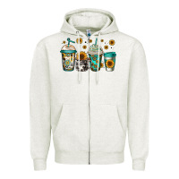 Oatmeal Heather sunflowers coffee cups Zipper Hoodie - Jasminsmagicworld