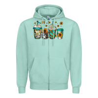 Seafoam sunflowers coffee cups Zipper Hoodie - Jasminsmagicworld