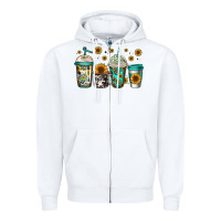 White sunflowers coffee cups Zipper Hoodie - Jasminsmagicworld