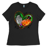 Black halloween heart with pumpkin Ladies Tee - BundleAndBundleShop