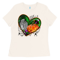 Bone halloween heart with pumpkin Ladies Tee - BundleAndBundleShop