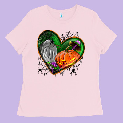 Halloween Heart With Pumpkin Ladies Tee Designed By Bundleandbundleshop