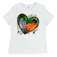 White halloween heart with pumpkin Ladies Tee - BundleAndBundleShop