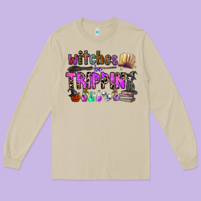 Witches Be Trippin Long Sleeve Tee Designed By Cowhidedigitalart