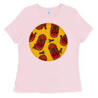 Bubblegum Pink african masks round earrings 5 Ladies Tee - BundleAndBundleShop