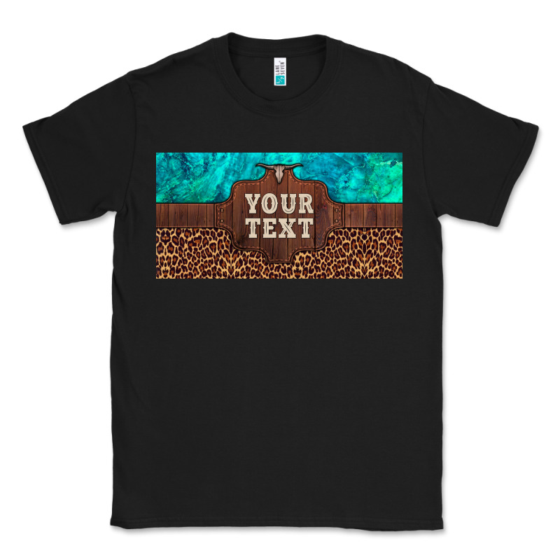 Preview Custom Name Turquoise Stone Leopard Bull Skull License Plate Classic Tee by Artiststas | Teevron