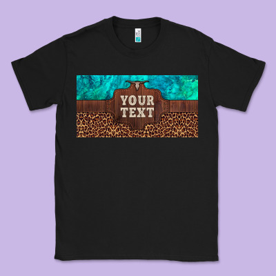 Preview Custom Name Turquoise Stone Leopard Bull Skull License Plate Classic Tee Designed By Artiststas