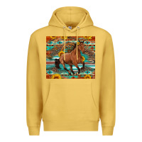 Antique Gold galloping horse aztec sunflower Premium Hoodie - Artiststas